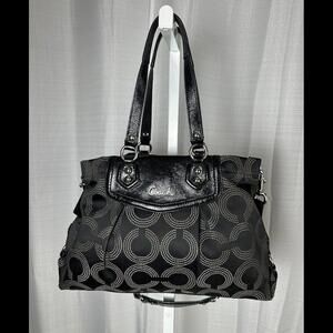 COACH Ashley Black Dotted Op Art Large Patent Leather Shoulder Bag F20049